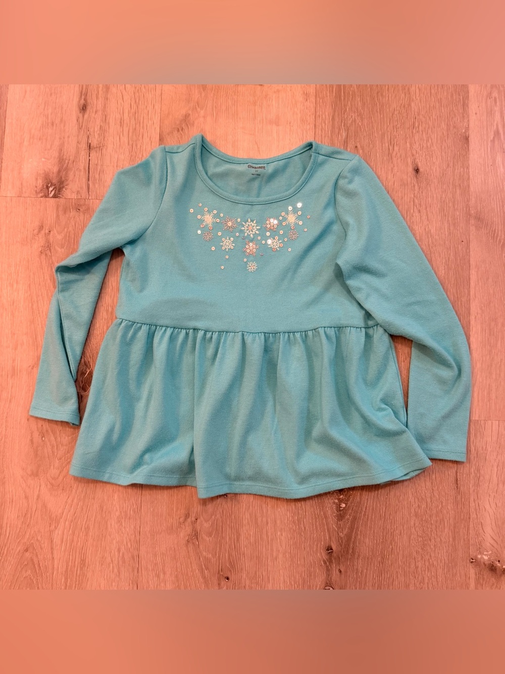 Gymboree Girls Winter 2016 Snowflake Peplum Top - Size 10 - Aqua Blue
